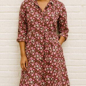 J. McLaughlin Berlin Midi Dress Pink Brown Floral Size L